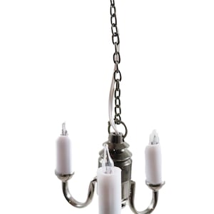 Dolls House Black Nickel 3 Arm Candle Chandelier 12V Electric Lighting 1:12