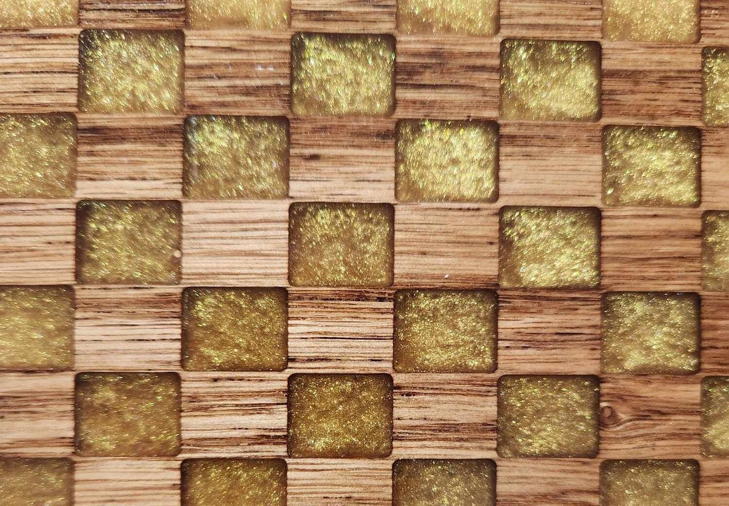 Checkered Table Matte Dolls House Checkered Table Solid Oak Bespoke Gold Resin Dining Room ...