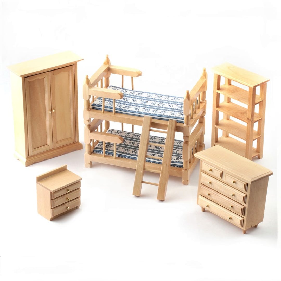 Dolls House Light Oak Bedroom Furniture Set With Bunk Bed 1:12 Scale - Etsy