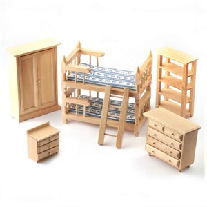Puppenhaus 1:12 Schlafzimmer Möbel mit Etagenbett in Eiche