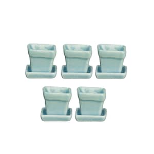 Dolls House 5 Blue Square Plant Pots with Saucers Miniature Garden Accessory