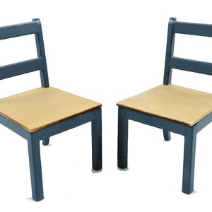 Dolls House 2 Blue & Pine Dining Chairs Modern Miniature Kitchen Furniture