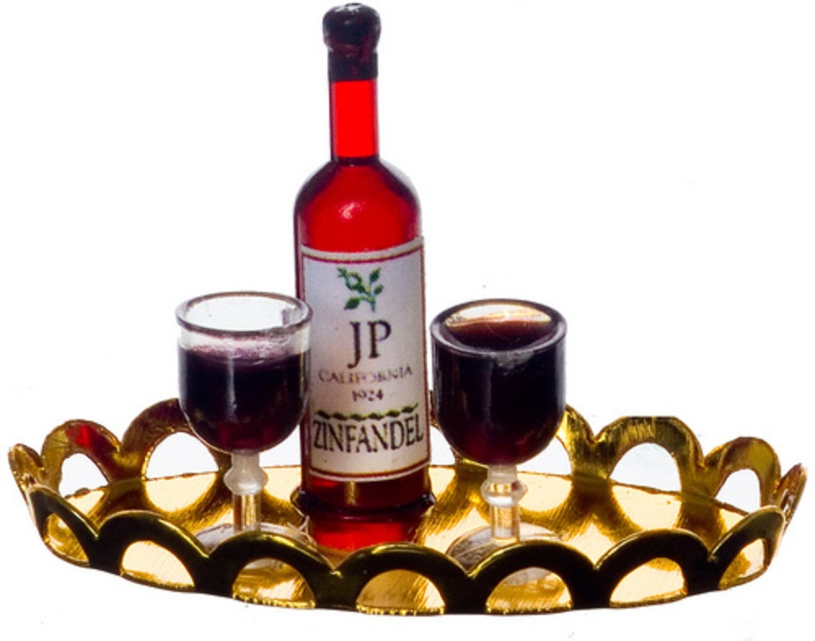 Dolls House Red Wine Bottle &amp; 2 Full Glasses on Gold Tray Miniature - Etsy