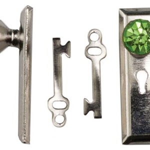 Dolls House Satin Nickel Door Handle with Green Crystal Knob &amp; Keys