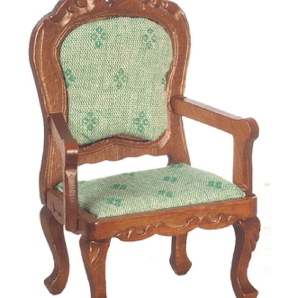 Maison de poupées noyer et fauteuil vert fauteuil meubles de salon victoriens