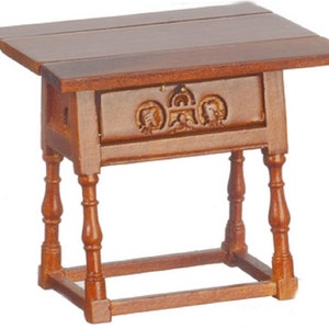 Dolls House Wooden Tudor Drop Leaf Table Miniature JBM Walnut Dining Furniture