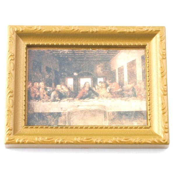 Poppenhuis Laatste Avondmaal Foto in Goud Frame 1:12 Miniatuur Religieus Accessoire