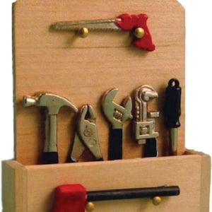 Dolls House Wooden Hanging Tool Set Bare Wood Miniature Garden Shed Accessory