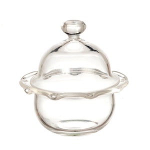 Dolls House Medium Scalloped Glass Bowl with Lid Miniature Dining Room Accessory