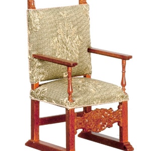 Dolls House Spanish Arm Chair Walnut C 1620 Jacobean Miniature JBM Furniture
