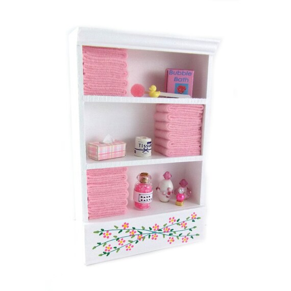Dolls House Shelf Unit Pink Towels & Accessories Miniature Etsy