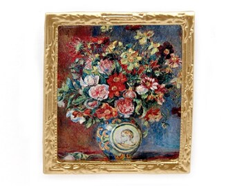 Dolls House Renoir Flowers Picture Painting Gold Frame Miniature 1:12 Accessory