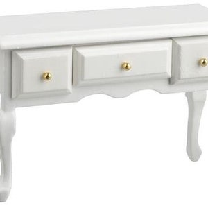 Dolls House White 3 Drawer Console Table Wooden Hall Living Room Furniture