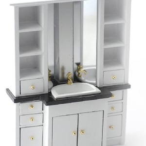 Dolls House Modern Vanity Sink Unit Black & White Bathroom Furniture
