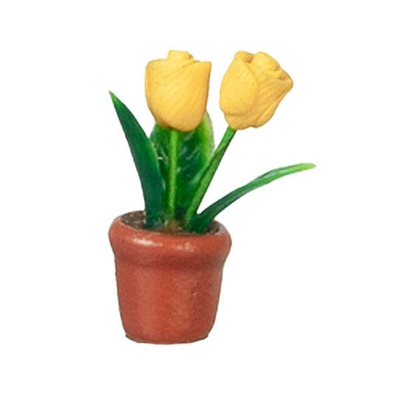 1:12 Maßstab Handgefertigt Puppenhaus Miniatur Tulpe Blumen In Einem Topf 