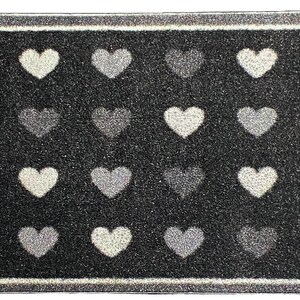 Dolls House Hearts Door Mat Grey &amp; White Welcome Porch Rug 1:12 Printed Card