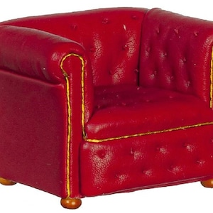 Dolls House Red Leather Chesterfield Armchair JBM Miniature Living Room Furniture