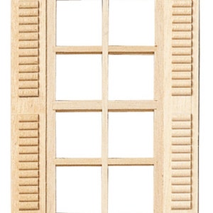 Dolls House 8 Pane Window with Shutters Wooden 1:12 Scale 4 x 5" 10 x 12.5cm