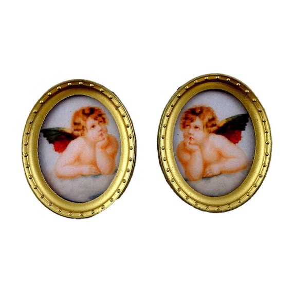 Paire De Cadres Chérubins Style Ancien Pour Maison De Poupée échelle 1/12 - Résine, Déco Miniature