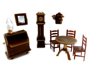 Dolls House Miniature 1:48 Scale Plastic Old Fashioned Study Furniture Set