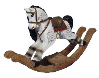 Dolls House White Rocking Horse Old Fashioned Nursery Toy Shop Accessory