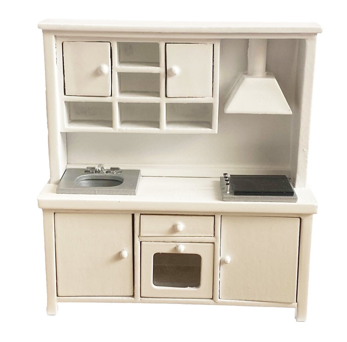Dolls House White & Silver Complete Modern Kitchen Unit With Sink Oven ...