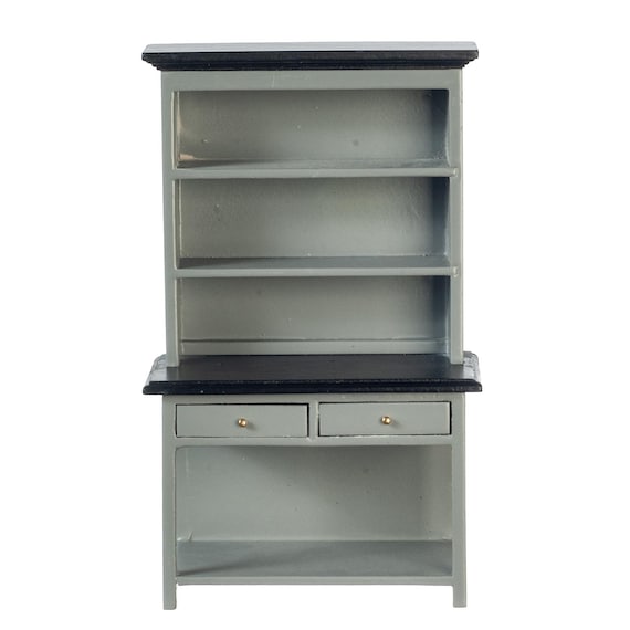 Dolls House Dresser Grey & Black Hutch Miniature Kitchen Dining Room  Furniture
