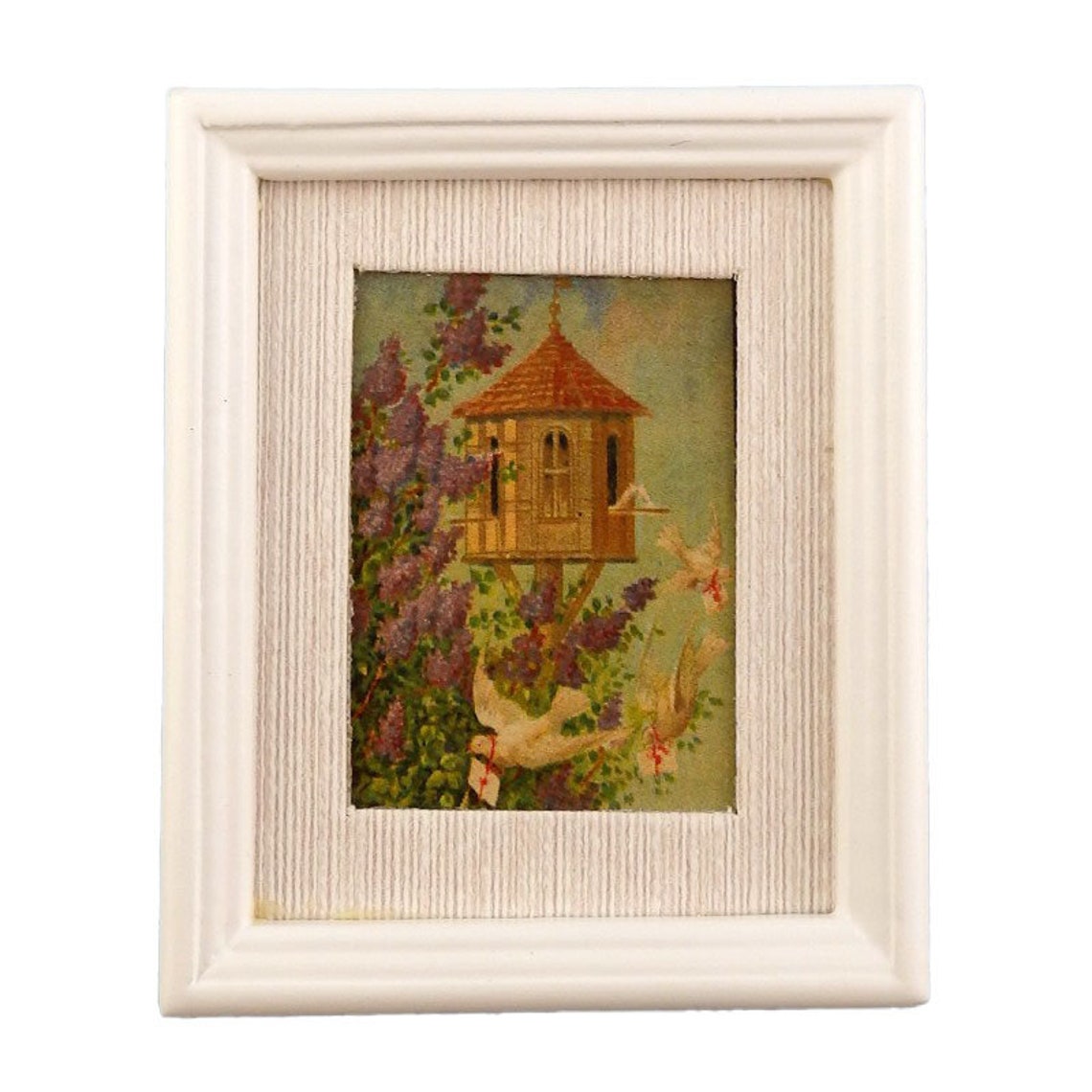 Melody Jane Miniature Dovecote Picture Painting - 1:12 Scale Dollhouse Accessory, White Frame - View #2