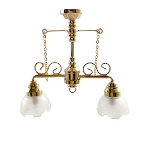 Dolls House Double Counter Light Brass Frosted Shades 12V Electric Lighting