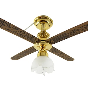 Dolls House Ceiling Fan Light with Tulip Shade Miniature 1:12 Electric Lighting