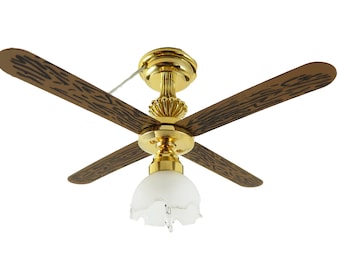 Lámpara de ventilador de techo para casa de muñecas con pantalla de tulipán en miniatura 1:12 iluminación eléctrica