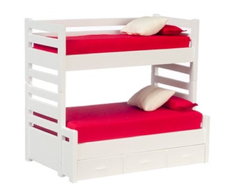 Dolls House White Bunk Beds Trundle Bed Miniature 1:12 Guest Bedroom Furniture