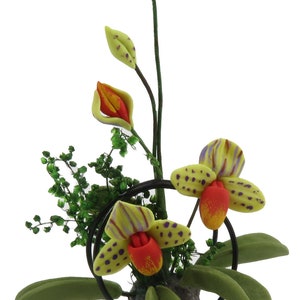 Puppenhaus Gelbe Blume Floral Display auf Schwarz Metall Ständer Garten Accessoire