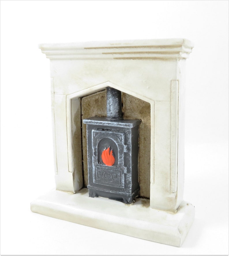 Casa de muñecas blanco Shabby Chic Chimenea con quemador de | Etsy