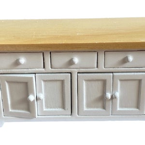 Dolls House White &amp; Oak Modern Sideboard Kitchen Counter Miniature Furniture