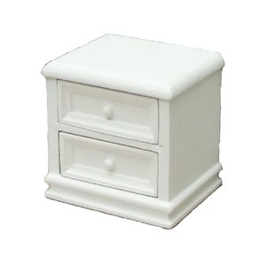 Dolls House White Bedside Chest 2 Drawer Nightstand Miniature Bedroom Furniture