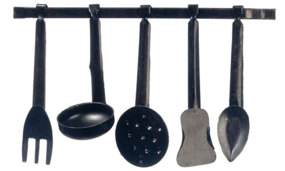 Melody Jane Puppenhaus-Küchenzubehör Set – 1:12 Miniatur, Hängende Utensilien Mit Rack