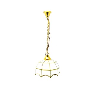 Dolls House Pendant Light with White Gold Shade 12V Miniature Electric Lighting