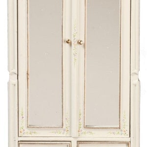 Dolls House White Floral Mirrored Armoire Wardrobe JBM Miniature Bedroom Furniture