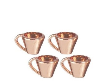 Dolls House Copper Cups Mug Set of 4 Miniature Kitchen Accessory 1:12 Scale