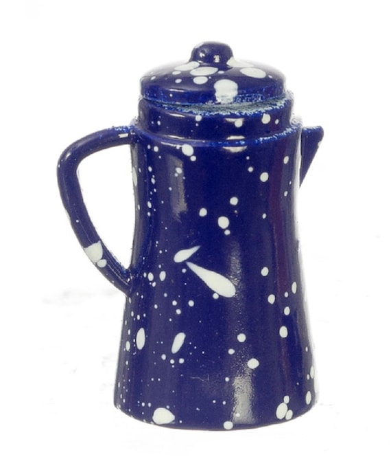 Maison De Poupées Bleu Émail Spatterware Café Thé Pot Cruche Cuisine Accessoire