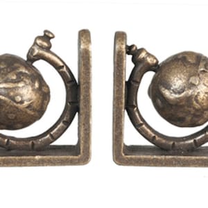 Dolls House Globe Bookends Antique Brass Miniature Study Accessory