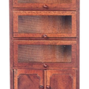 Dolls House Walnut Clerks Bookcase 3 Glass Doors 1:12 Study Office Furniture