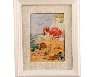 Dolls House Miniature Day at the Beach Picture Painting White Frame