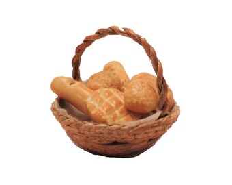 Dolls House Round Basket of Fresh Bread Kitchen Shop Accessory