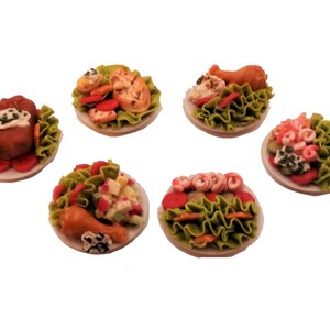 Dolls House 6 Salad Meals Dinner on Plates Dining Room Accessory