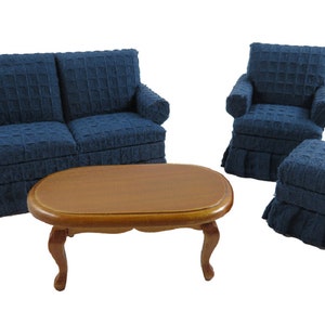 Dolls House Traditional Navy Blue Living Room Furniture Set Miniature 4 Pieces