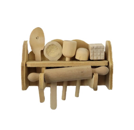 Melody Jane Dollhouse Black Hanging Utensil Set & Rack - 1:12 Scale Miniature Kitchen Accessory