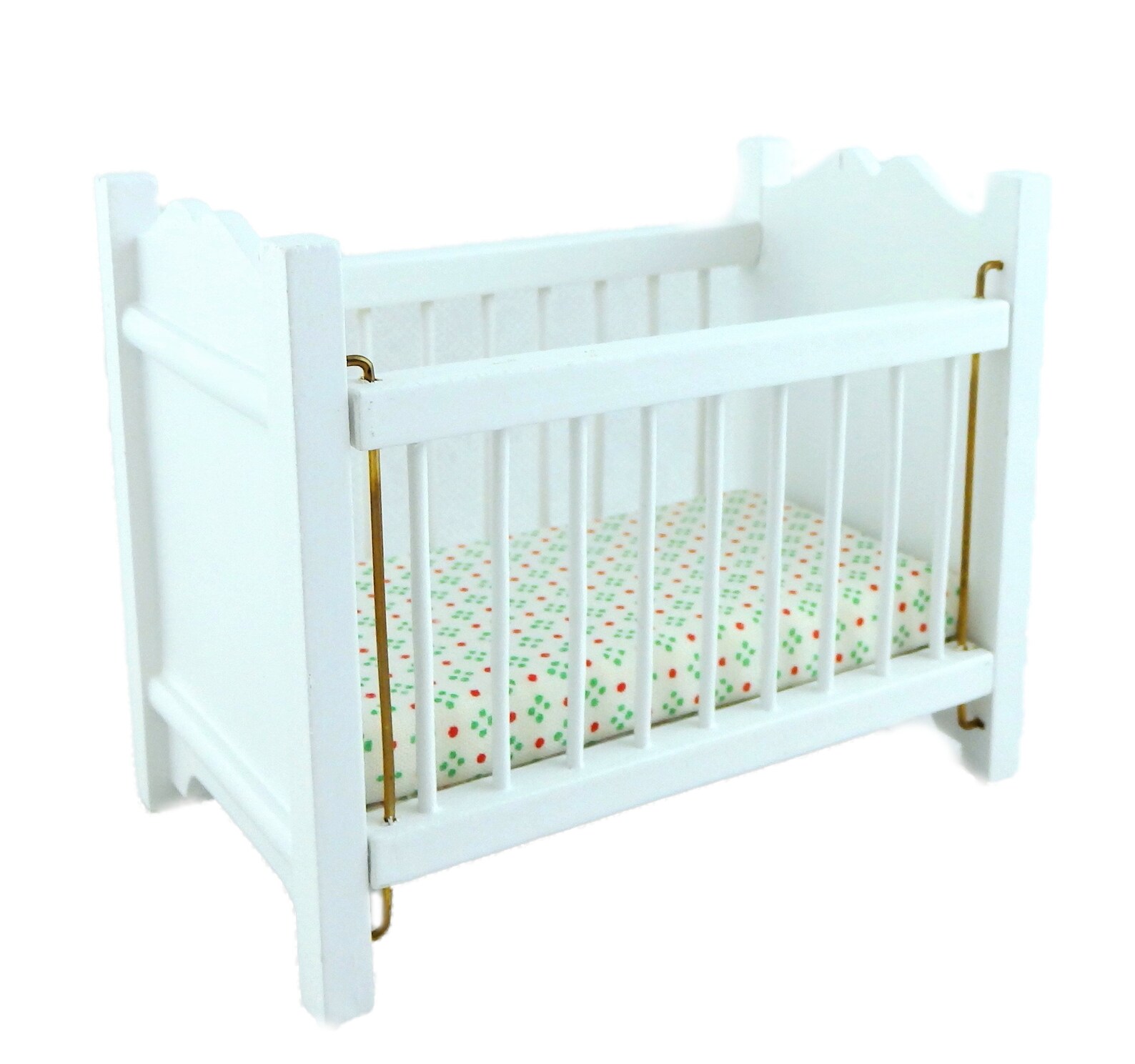 Dolls House White Wood Cot Crib Cherry Mattress Miniature Etsy