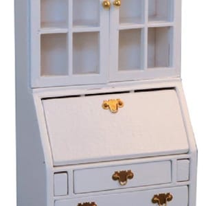 Dolls House White Bureau Desk &amp; Bookcase Miniature Study Office Furniture